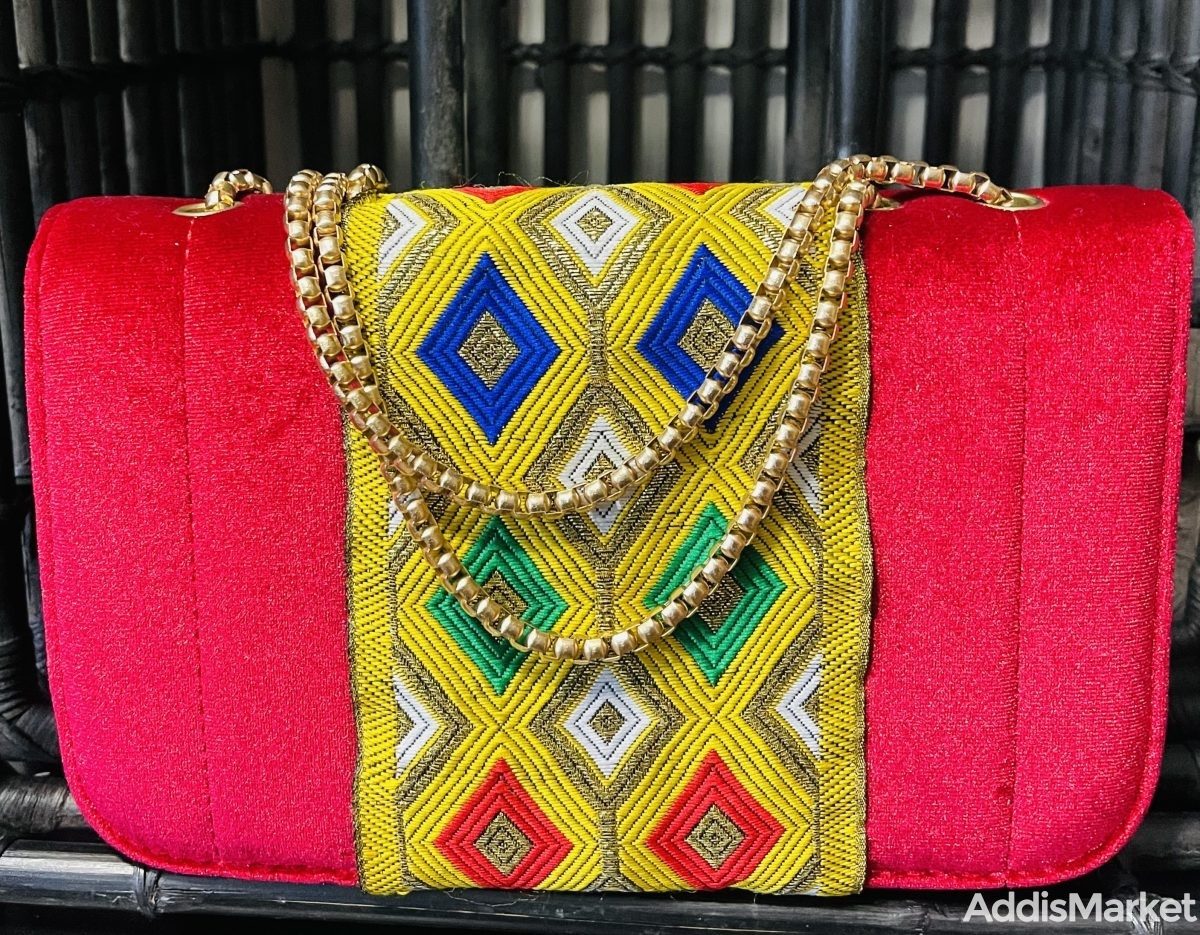 Red velvet purse with beautiful pattern