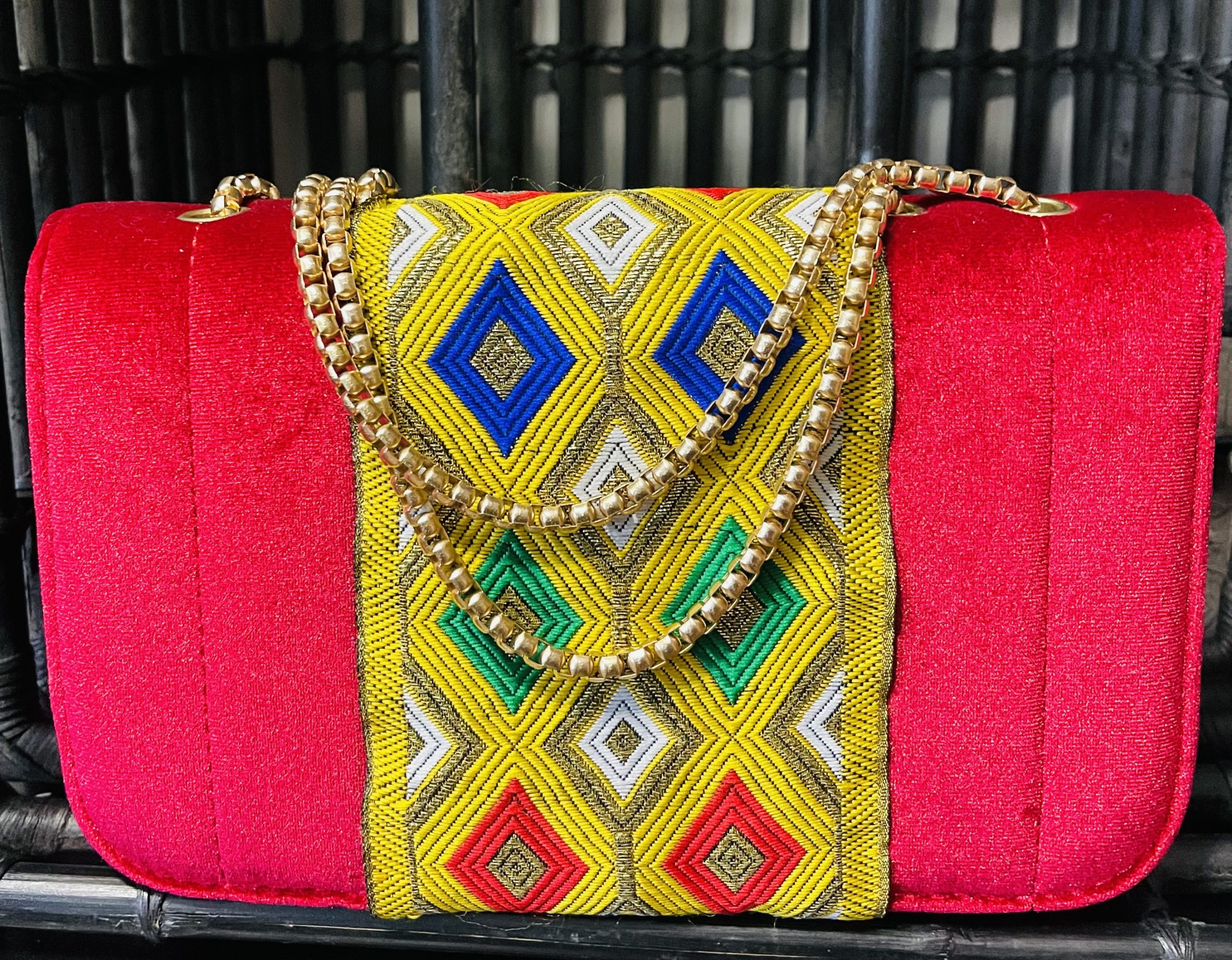 Red velvet purse with beautiful pattern