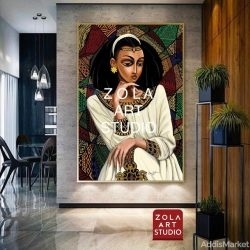 Ethiopian Woman Wall Painting by Zola Art Studio